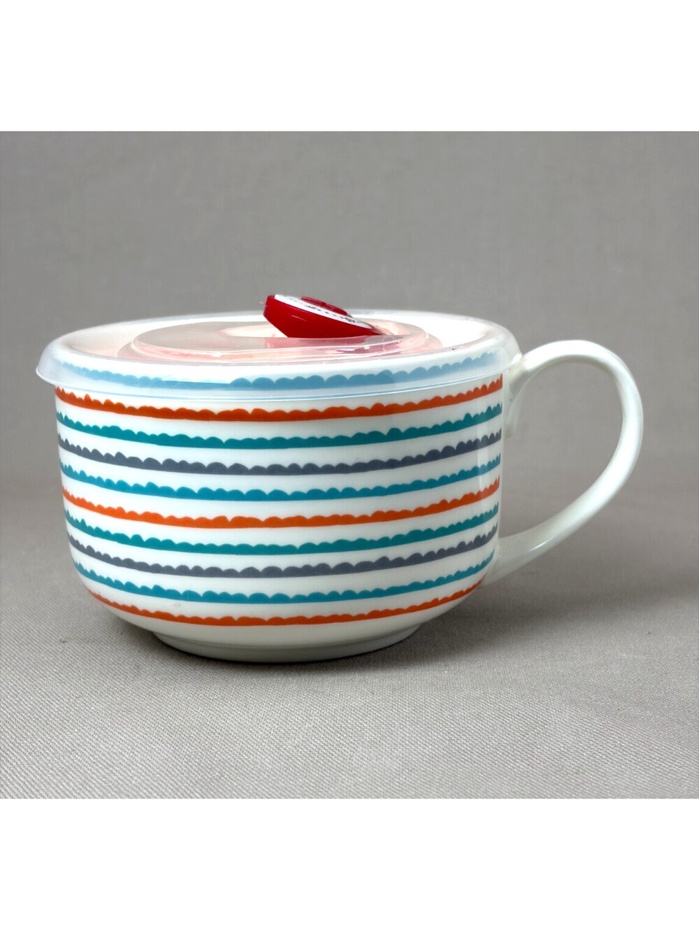 Make Me Take Me Soup Mug Bowl With Vented Lid Fine China Striped Microwave Safe